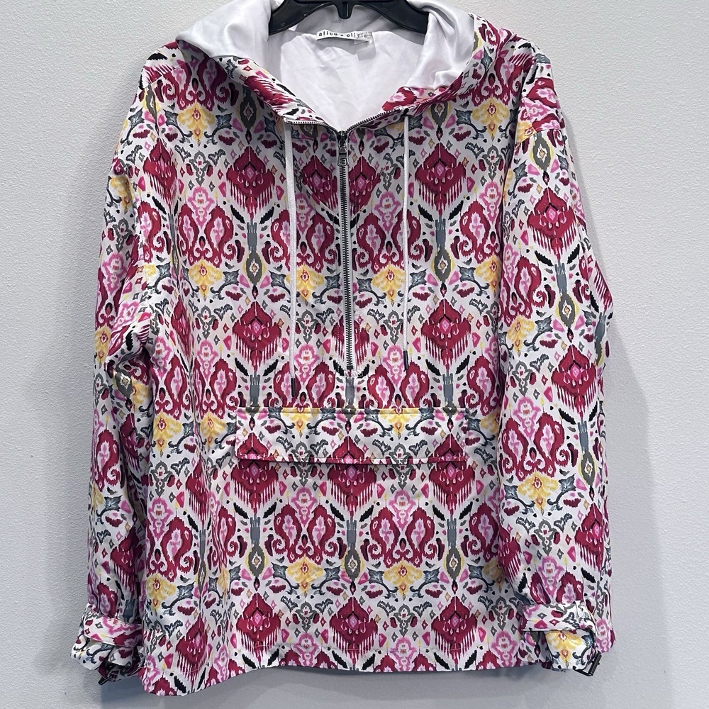 Alice + Olivia Anorak Half-Zip Hoodie Vntg Malibu Print Boho Sz Lg See Descript - Picture 1 of 11